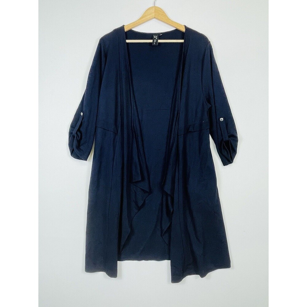 Focus Casual Life Navy‎ Blue Ponte  3/4 Sleeve Open Front Cardigan Womens Medium
